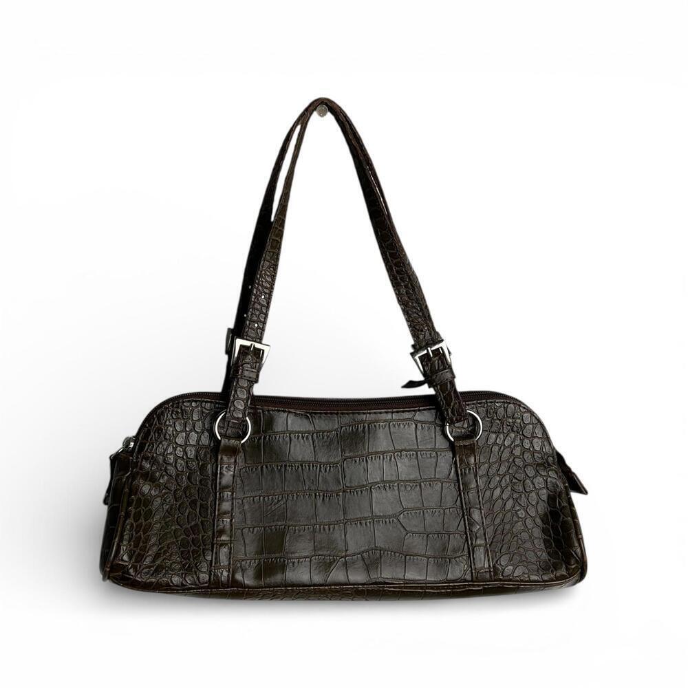 Vintage Y2K Dark Brown Faux Leather Bowler Bag